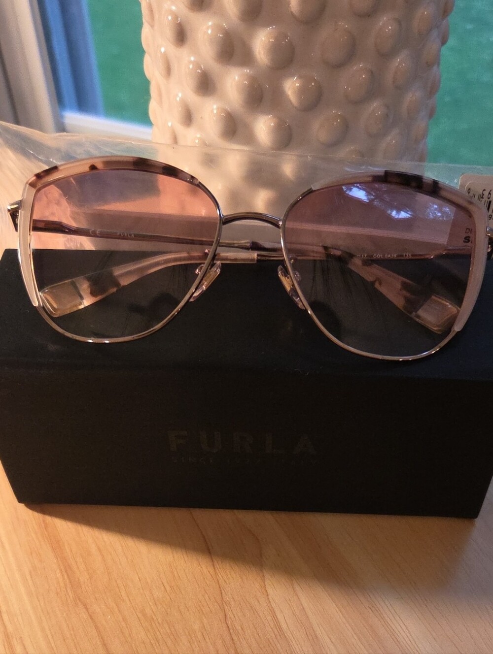 Furla Rose Gold Frame Sunglasses with Pink Gradient Lenses